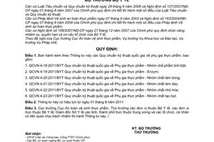 Thông tư 01/2011/TT-BYT Quy chuẩn kỹ thuật quốc gia phụ gia thực phẩm