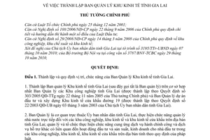 Quyết định 82/QĐ-TTg  thành lập Ban quản lý khu kinh tế tỉnh Gia Lai