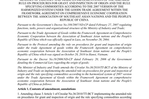 Circular No. 01/2011/TT-BCT amending Circular No.36/2010/TT-BCT dated November