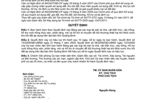 Quyết định 01/2011/QĐ-UBND bảng giá tài sản là nhà, vật kiến trúc, cây trồng