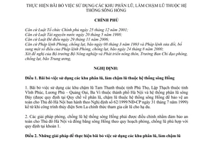 Nghị định 04/2011/NĐ-CP bãi bỏ  sử dụng khu phân lũ, làm chậm lũ