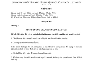 Nghị định 06/2011/NĐ-CP hướng dẫn Luật người cao tuổi