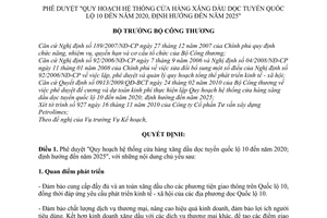 Quyết định 0218/QĐ-BCT phê duyệt Quy hoạch hệ thống cửa hàng xăng dầu