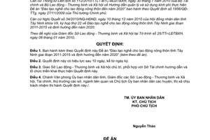 Quyết định số 02/2011/QĐ-UBND đề án đào tạo nghề cho lao động nông thôn Tây Ninh