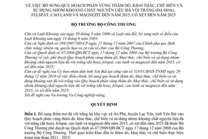 Quyết định 0285/QĐ-BCT  bổ sung quy hoạch phân vùng thăm dò, khai thác