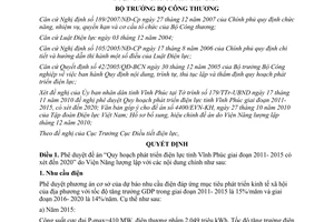 Quyết định 361/QĐ-BCT 2011 phê duyệt quy hoạch phát triển điện lực Vĩnh Phúc 2011 2015 2020