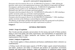 Circular No. 03/2011/TT-BNNPTNT on tracing and recall of fishery products faili