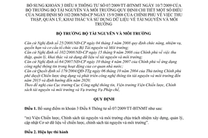 Thông tư 01/2011/TT-BTNMT bổ sung khoản 3 điều 8 Thông tư 07/2009/TT-BTNMT