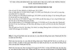 Quyết định 405/QĐ-UBND công bố Định mức dự toán duy trì, sửa chữa