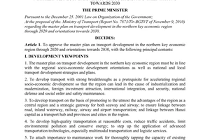 Decision No. 05/2011/QD-TTg approving the master plan on transport development