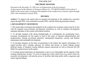 Decision No. 06/2011/QD-TTg approving the master plan on transport development