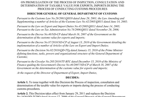 Decision No.103/QD-TCHQ taxable value for exports imports