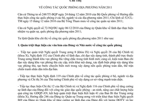 Chỉ thị 97/CT-BTL công tác quốc phòng địa phương