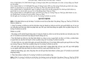 Quyết định 109/QĐ-TCT nhiệm vụ Bộ phận Kiểm tra nội bộ