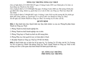 Quyết định 10/QĐ-TCT  nhiệm vụ  Phòng bộ phận Thanh tra Tổng cục Thuế