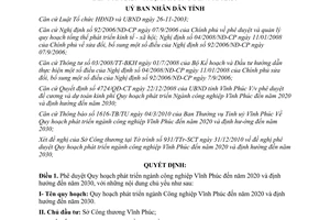 Quyết định 181/QĐ-UBND 2011 phát triển ngành công nghiệp đến năm 2020 Vĩnh Phúc