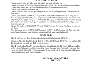 Quyết định 89/QĐ-UBND miễn phí xây dựng