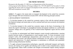 Decision No. 07/2011/QD-TTg approving the master plan on transport development