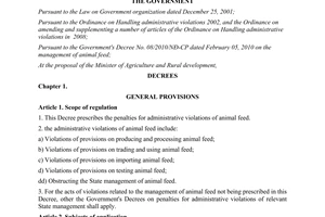 Decree No. 08/2011/ND-CP on penalties for administrative violations of animal