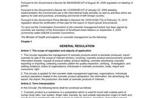 Circular No: 06/2011/TT-BYT providing cosmetic management