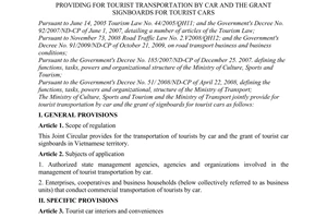 Joint circular No. 05/2011/TTLT-BVHTTDL-BGTVT  providing for tourist transportat