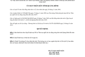 Quyết định 195/QĐ-UBND năm 2011 Đào tạo nghề cho lao động nông thôn Quảng Bình đến 2020