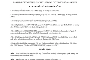 Quyết định 09/2011/QĐ-UBND Quy chế thu quản lý sử dụng Quỹ quốc phòng an ninh tỉnh Đăk Nông