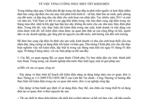 Chỉ thị 171/CT-TTg tăng cường thực hiện tiết kiệm điện