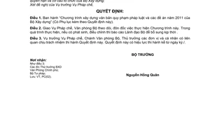 Quyết định 112/QĐ-BXD Chương trình xây dựng văn bản quy phạm pháp luật