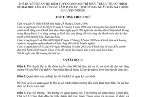 Quyết định 170/QĐ-TTg phê duyệt Dự án thí điểm tuyển chọn 600 trí thức