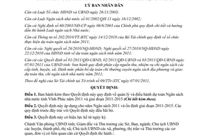 Quyết định 05/2011/QĐ-UBND quản lý điều hành dự toán Ngân sách nhà nướcVĩnh Phúc