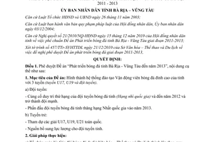 Quyết định 05/2011/QĐ-UBND Phát triển bóng đá Bà Rịa Vũng Tàu 2013