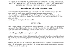 Quyết định 121/QĐ-BHXH Danh mục vị trí công tác của cán bộ, công, viên chức