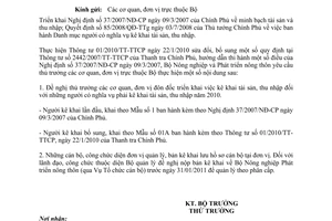 Công văn số 02/BNN-TCCB kê khai tài sản, thu nhập năm 2010