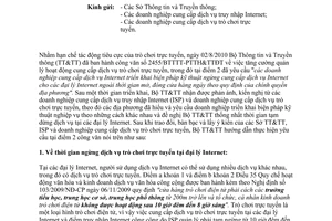 Công văn 55/BTTTT-VT năm 2011 quản lý trò chơi trực tuyến đại lý Internet