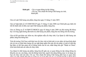 Công văn 03/QLCL-CL1 cảnh báo cốc thủy tinh có chứa chất độc hại