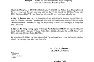 Công văn 87/BHXH-VP lịch nghỉ Tết Nguyên đán 2011