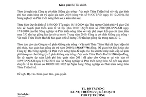 Công văn 236/BNN-KH cấp phí bảo quản hạt giống Lúa dự trữ quốc gia