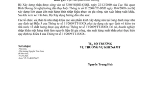 Công văn 12/BXD-KHCN hướng dẫn Thông tư 11/2009/TT-BXD l