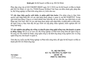 Công văn 313/BNN-HTQT điều chỉnh giấy phép đầu tư