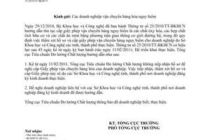 Công văn 67/TĐC-HCHQ hướng dẫn Thông tư 25/2010/TT-BKHCN