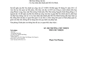 Công văn 415/VPCP-KTTH thủ tục hải quan tại bến phao, thủy nội địa và ICD