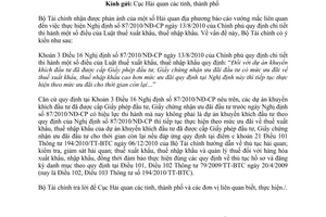 Công văn 1177/BTC-CST xử lý vướng mắc thực hiện Nghị định 87/2010/NĐ-CP