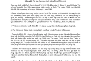 Công văn 535/VPCP-TCCB thực hiện chức năng, nhiệm vụ của Cục Kiểm soát thủ tục