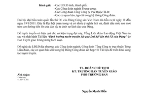 Công văn 127/TLĐ sử dụng tài liệu Định hướng tuyên truyền kết quả Đại hội