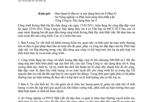 Công văn 77/XD-TC đắp đập vượt lũ công trình hồ chứa nước Krông Buk