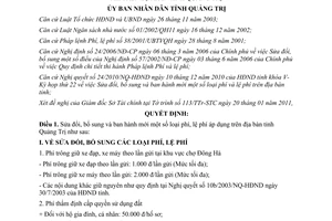 Quyết định 200/QĐ-UBND sửa đổi phí, lệ phí trên địa bàn tỉnh Quảng Trị