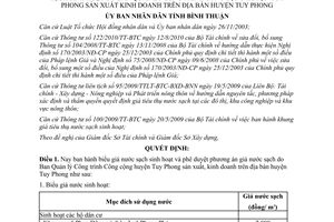 Quyết định 01/2011/QĐ-UBND phê duyệt phương án giá nước sạch ban hành biểu giá