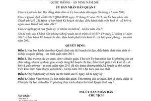 Quyết định 05/2011/QĐ-UBND phát triển kinh tế xã hội quốc phòng an ninh 2011 Quận 9 Hồ Chí Minh