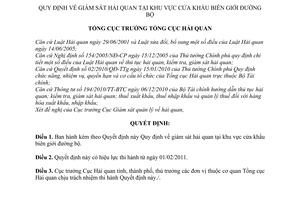 Quyết định 148/QĐ-TCHQ giám sát hải quan tại khu vực cửa khẩu biên giới